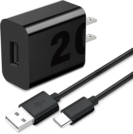 Cargador Tipo C con Cable USB-A a USB-C de 1M, Compatible con el Motorola Edge, la Serie Edge 60, One 5G Ace, G Stylus 5G, G Power, G7 Power, G6 Plus, X4, Z2, Z3, Z4