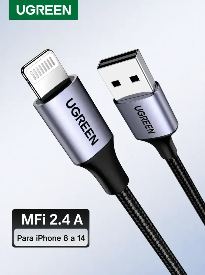 Especificaciones del cable UGREEN USB-A a Lightning con carga máxima de 2.4 A