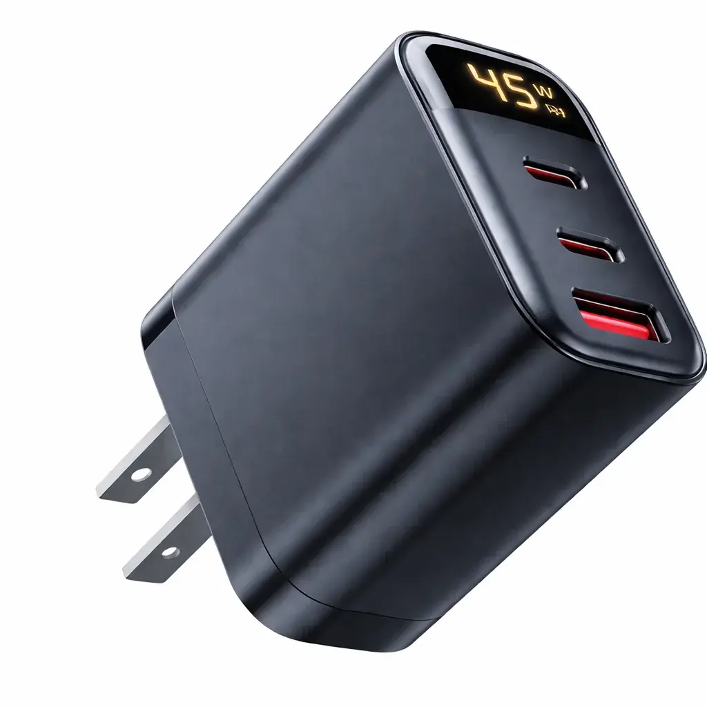 Cargador de pared 45W GaN con 2 puertos USB-C, 1 puerto USB-A y distribución inteligente de energía en Jiutepec