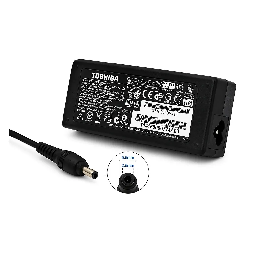 Cargador Toshiba PA3917U-1ACA con punta redonda 5.5 x 2.5 mm y polaridad positiva al centro