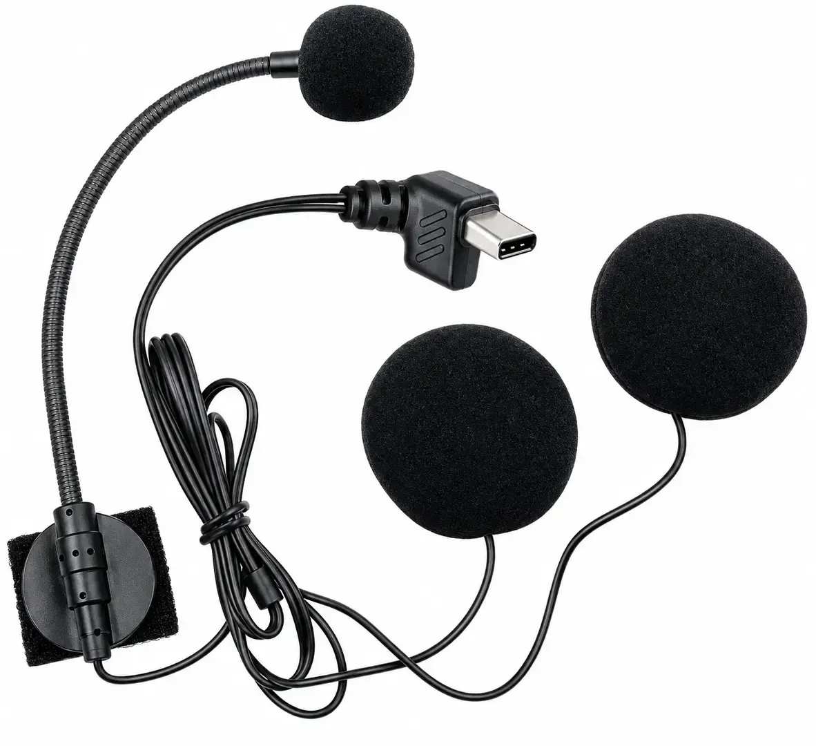 Kit de intercomunicador para casco de moto con micrófono, dos altavoces y conexión USB-C