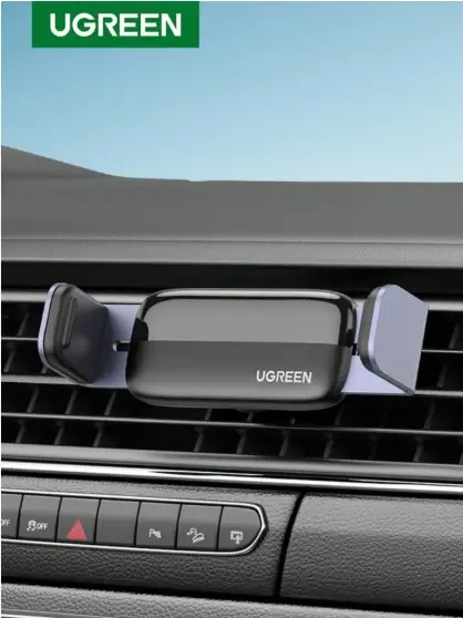 Soporte mini para celular UGREEN colocado en la ventilación del auto