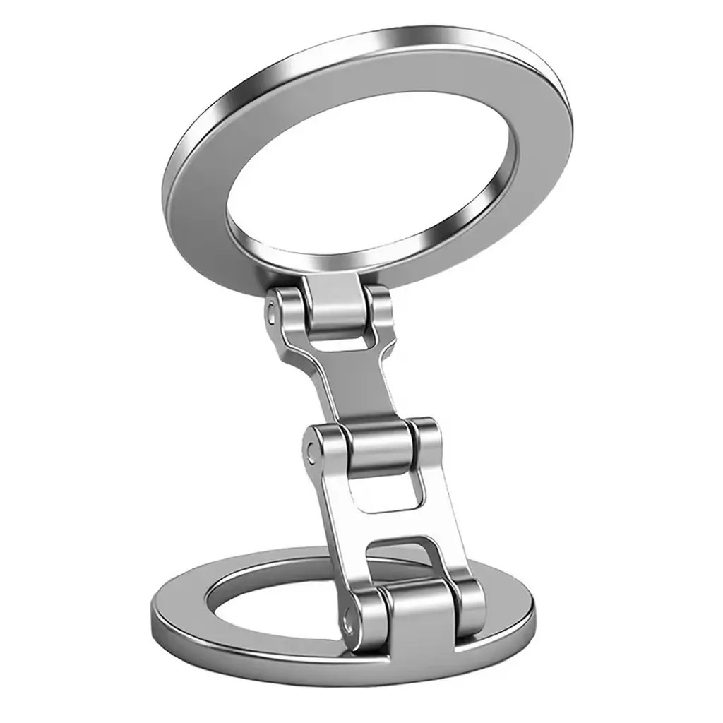 Soporte magnético para celular con diseño plegable y articulado en color plateado